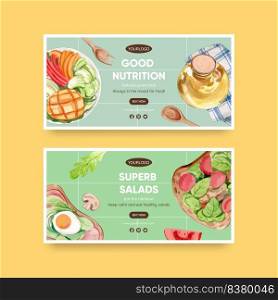 Twitter template with healthy salad concept,watercolor style 