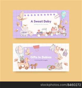 Twitter template with hello baby concept ,watercolor style 