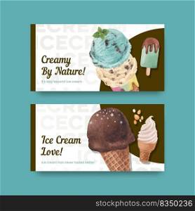 Twitter template with ice cream flavor concept,watercolor style 