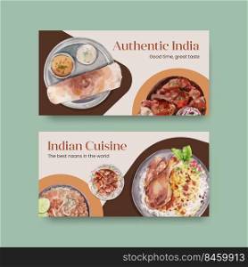 Twitter template with Indian food concept design for social media and community watercolor illustraton

