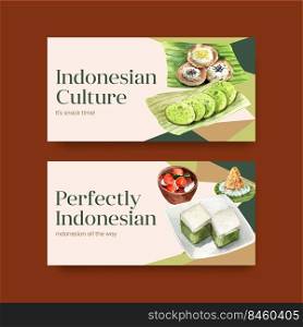 Twitter template with Indonesian snack concept watercolor illustration 