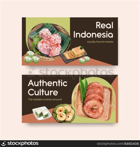 Twitter template with Indonesian snack concept watercolor illustration 