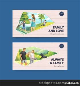 Twitter template with International Day of Families concept design watercolor illustration 
