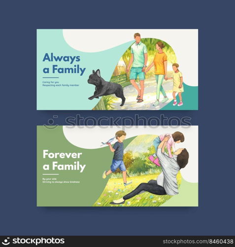 Twitter template with International Day of Families concept design watercolor illustration 