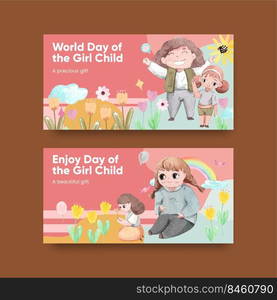 Twitter template with International Day of the Girl Child concept,watercolor style 