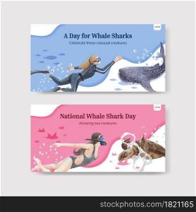 Twitter template with international whale shark day concept,watercolor style