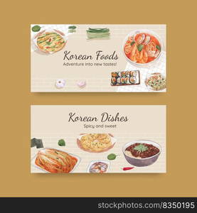 Twitter template with Korean foods concept,watercolor style 