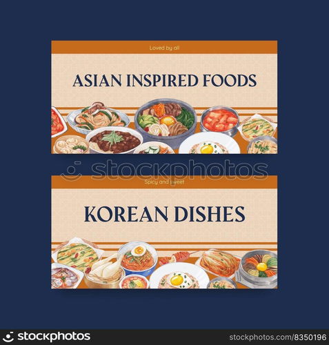 Twitter template with Korean foods concept,watercolor style
