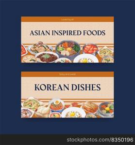 Twitter template with Korean foods concept,watercolor style
