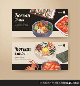 Twitter template with Korean foods concept,watercolor style 