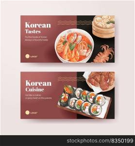 Twitter template with Korean foods concept,watercolor style 