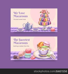 Twitter template with macaron sweet concept,watercolor style 