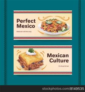 Twitter template with Mexican food concept design watercolor illustration 