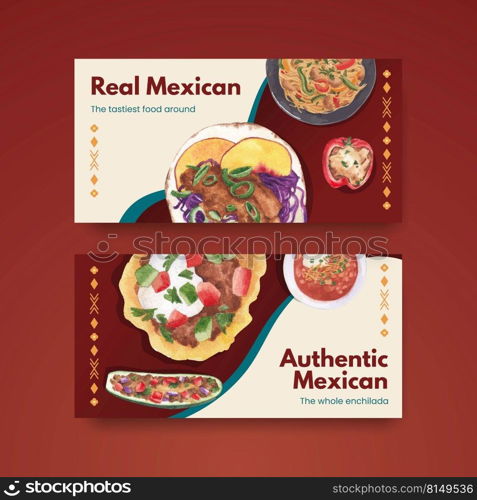Twitter template with Mexican food concept design watercolor illustration 