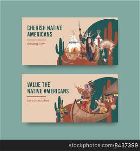 Twitter template with native american concept,watercolor style 
