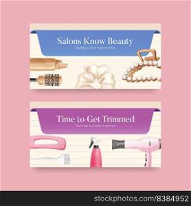 Twitter template with salon hair beauty concept,watercolor style 