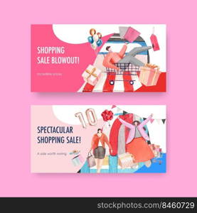 Twitter template with shopping sale concept,watercolor style 