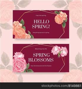Twitter template with spring bright concept design watercolor illustration 