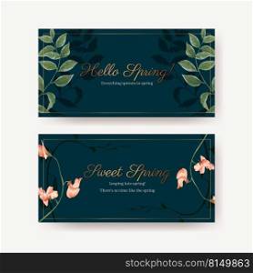 Twitter template with spring bright concept design watercolor illustration 