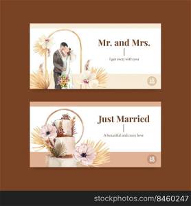 Twitter template with Wedding ceremony concept design for social media watercolor illustration 