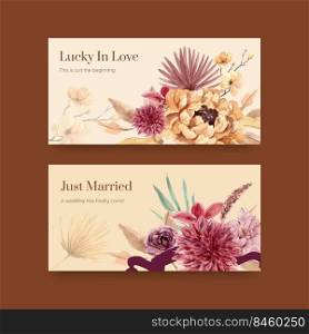 Twitter template with Wedding ceremony concept design for social media watercolor illustration 