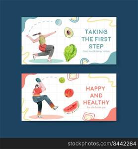 Twitter template with world health day concept design for social media watercolor illustration 