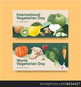 Twitter template with world vegetarian day concept,watercolor style
