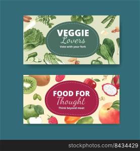 Twitter template with world vegetarian day concept,watercolor style 