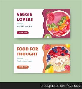 Twitter template with world vegetarian day concept,watercolor style 