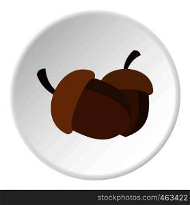 Two acorn icon in flat circle isolated vector illustration for web. Two acorn icon circle