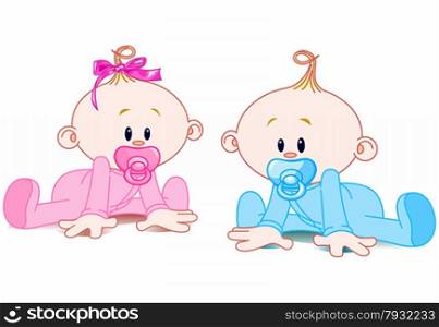 Two adorable babies - the girl with bow and the boy