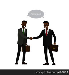 Two African american businessman shake hands,isolated on white background,cartoon vector illustration. Two African american businessman shake hands