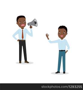 Two african american office workers or businessmen,isolated on white background,flat vector illustration