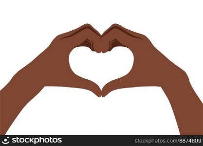 Two african hands making heart sign. Love, romantic relationship concept. Isolated vector illustration. Flat style.