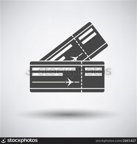 Two airplane tickets icon on gray background with round shadow. Vector illustration.. Two airplane tickets icon