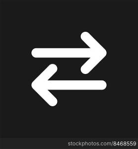 Two arrows dark mode glyph ui icon. Transaction symbol. Left, right arrows. User interface design. White silhouette symbol on black space. Solid pictogram for web, mobile. Vector isolated illustration. Two arrows dark mode glyph ui icon