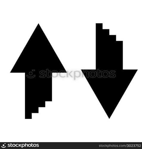 Two arrows with sumulation 3d effect for upload and download icon black color
