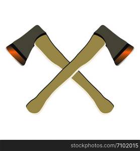 Two axes crossed isolated on white background. Axe throwing game, lumberjack sport. . Two axes crossed isolated on white background.