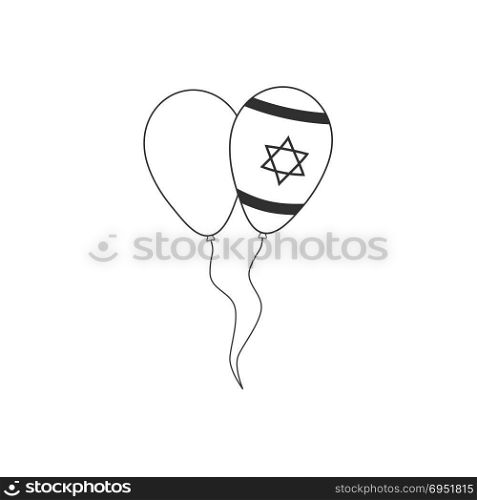 Two balloons icon in black flat outline design with Israel Independence Day holiday concept flag.