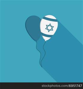 Two balloons icon in flat long shadow design with Israel Independence Day holiday concept flag.