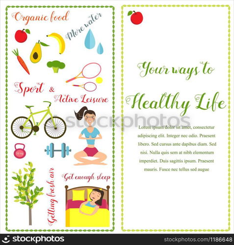 Two banners healthy life style in flat design with bright icons
