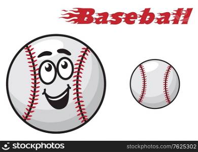 Two baseballs, one with a happy smiling face and other without face suitable for sports design isolated over white background in horizontal format. Baseball cartoon