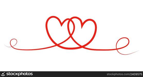 Two beautiful hearts in love in one line hugging hearts