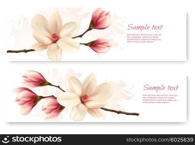 Two beautiful magnolia banners. Vector.