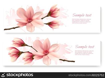 Two beautiful magnolia banners. Vector.