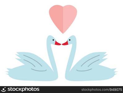 Two beautiful swans in love, vector, color drawing or illustration.