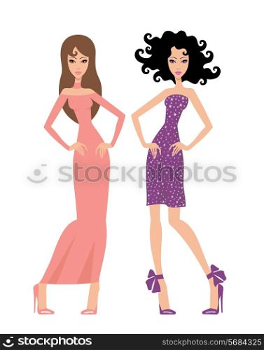 Two beautiful women in dresses