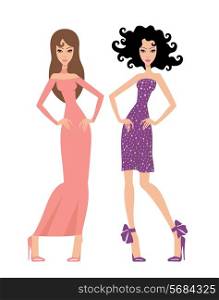 Two beautiful women in dresses