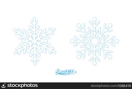 Two big white Snowflakes with blue shadow, isolated on white background. Snowflakes in modern simple flat design. Snowflakes Vector Illustration