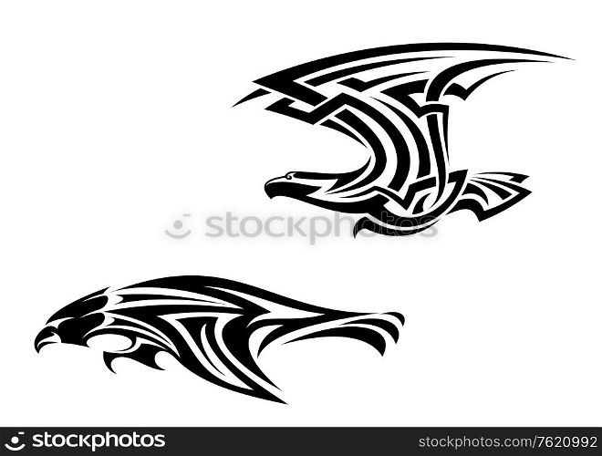Two birds mascots in trbal style for tattoo design